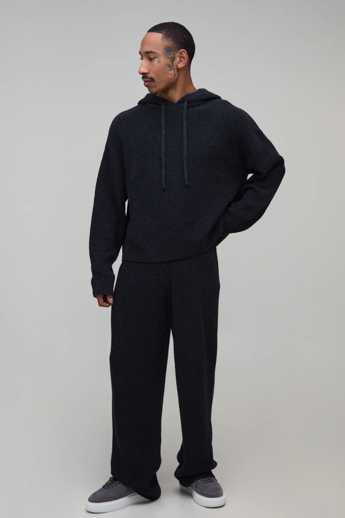 boohooMAN Sweat À Casynthétiqueche En Maille Côtelée Mélange Laine Coupe Ample Décontractée<Homme Maille|Ensembles