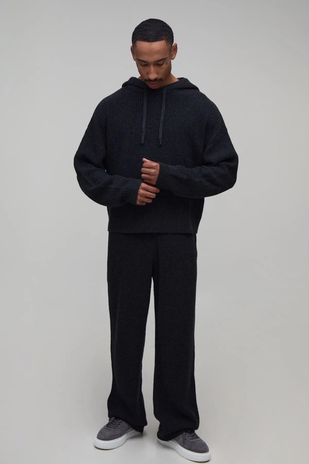 boohooMAN Sweat À Casynthétiqueche En Maille Côtelée Mélange Laine Coupe Ample Décontractée<Homme Maille|Ensembles