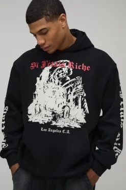 Sweat à Casynthétiqueche Gothique Délavé Imprimé Oversize