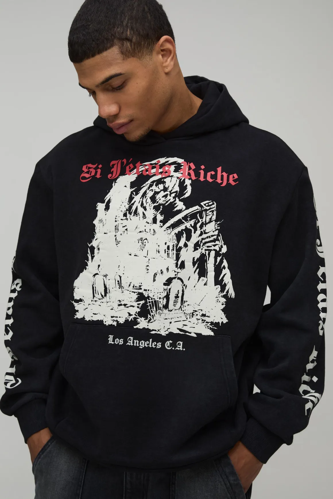 Sweat à Casynthétiqueche Gothique Délavé Imprimé Oversize