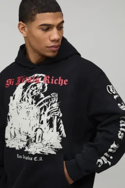 Sweat à Casynthétiqueche Gothique Délavé Imprimé Oversize