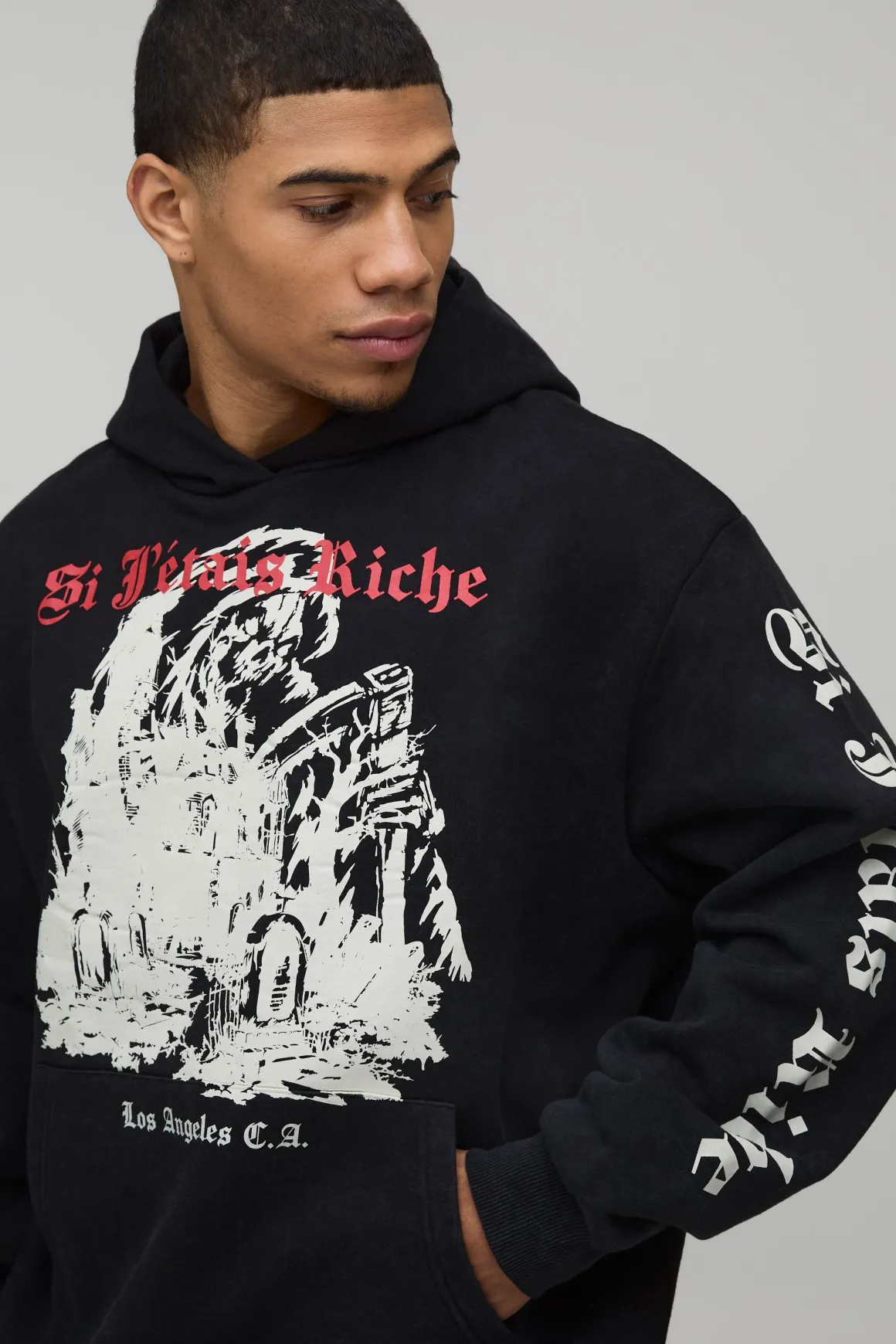 Sweat à Casynthétiqueche Gothique Délavé Imprimé Oversize