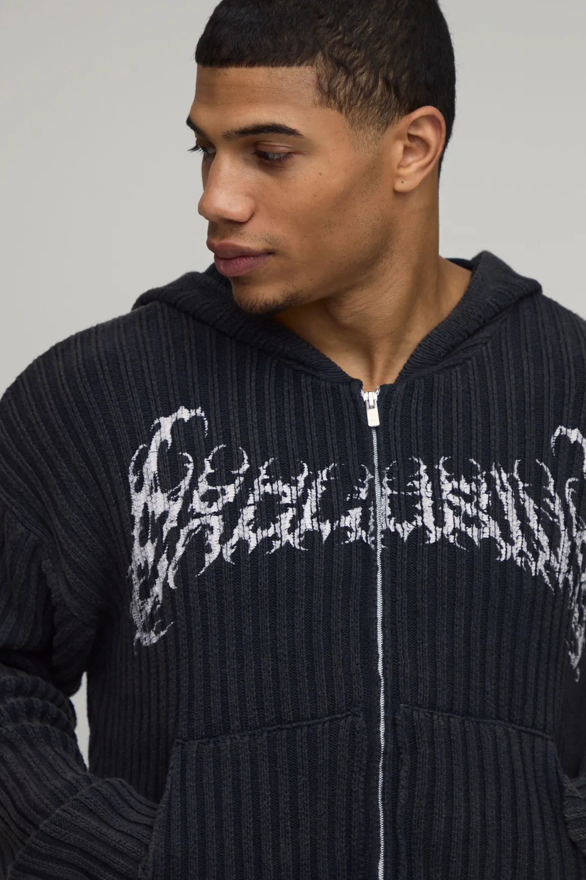 Sweat À Casynthétiqueche Gothique Côtelé Délavé À L'acide Coupe Boxy