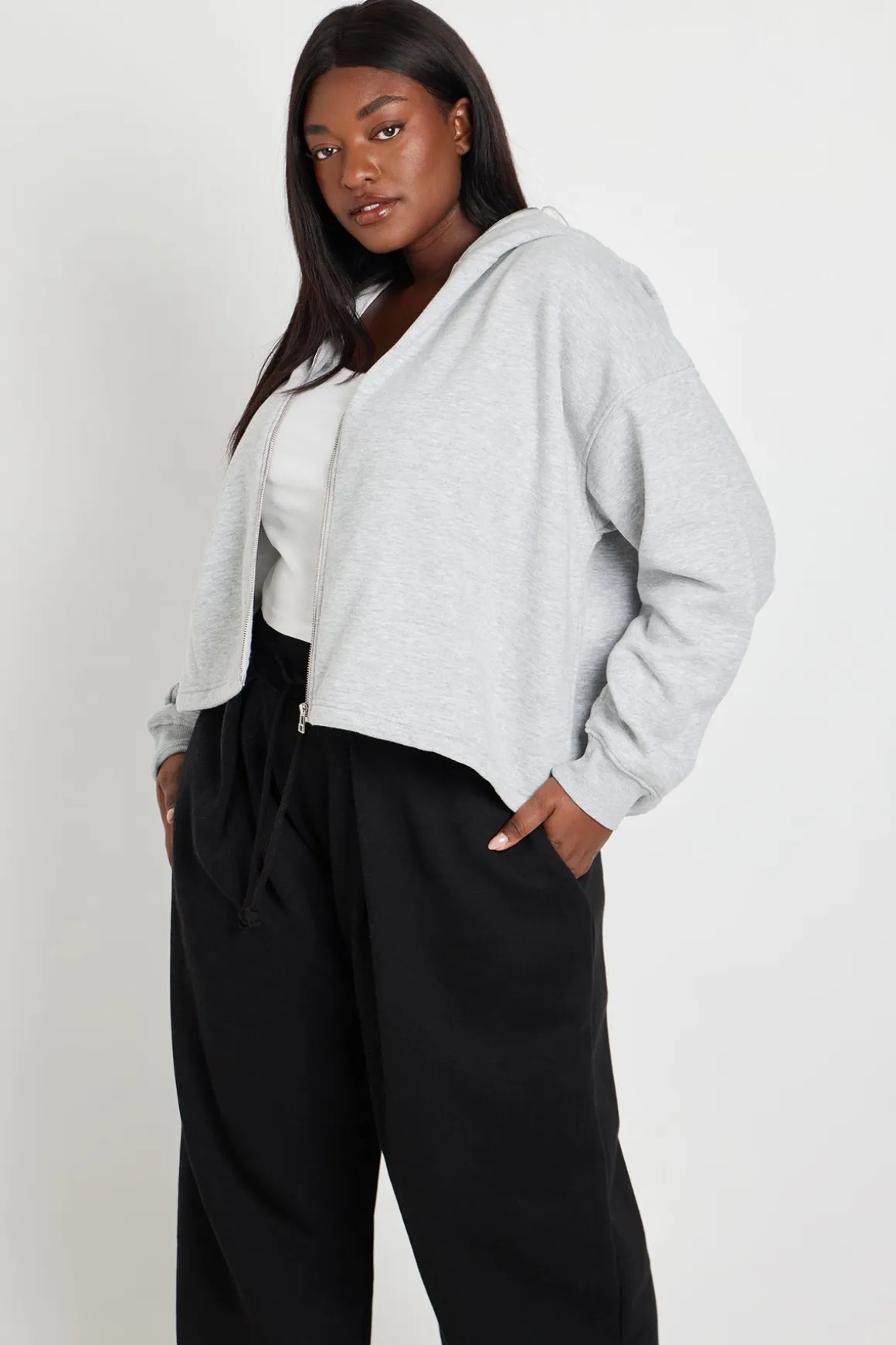 Sweat À Casynthétiqueche Grande Taille Col Cheminée Zippé Avec Cordons De Serrage