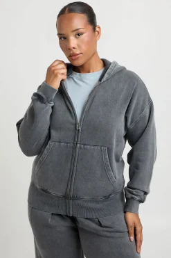 Sweat À Casynthétiqueche Grande Taille Lavé Avec Zip Et Ourlet Profond