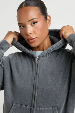 Sweat À Casynthétiqueche Grande Taille Lavé Avec Zip Et Ourlet Profond