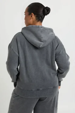 Sweat À Casynthétiqueche Grande Taille Lavé Avec Zip Et Ourlet Profond