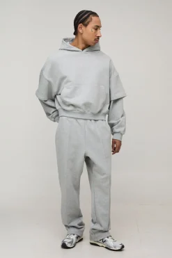 Sweat à Casynthétiqueche 500GSM Poids Lourd Coupe Boxy Épaules Tombantes Manches Effet Superposition