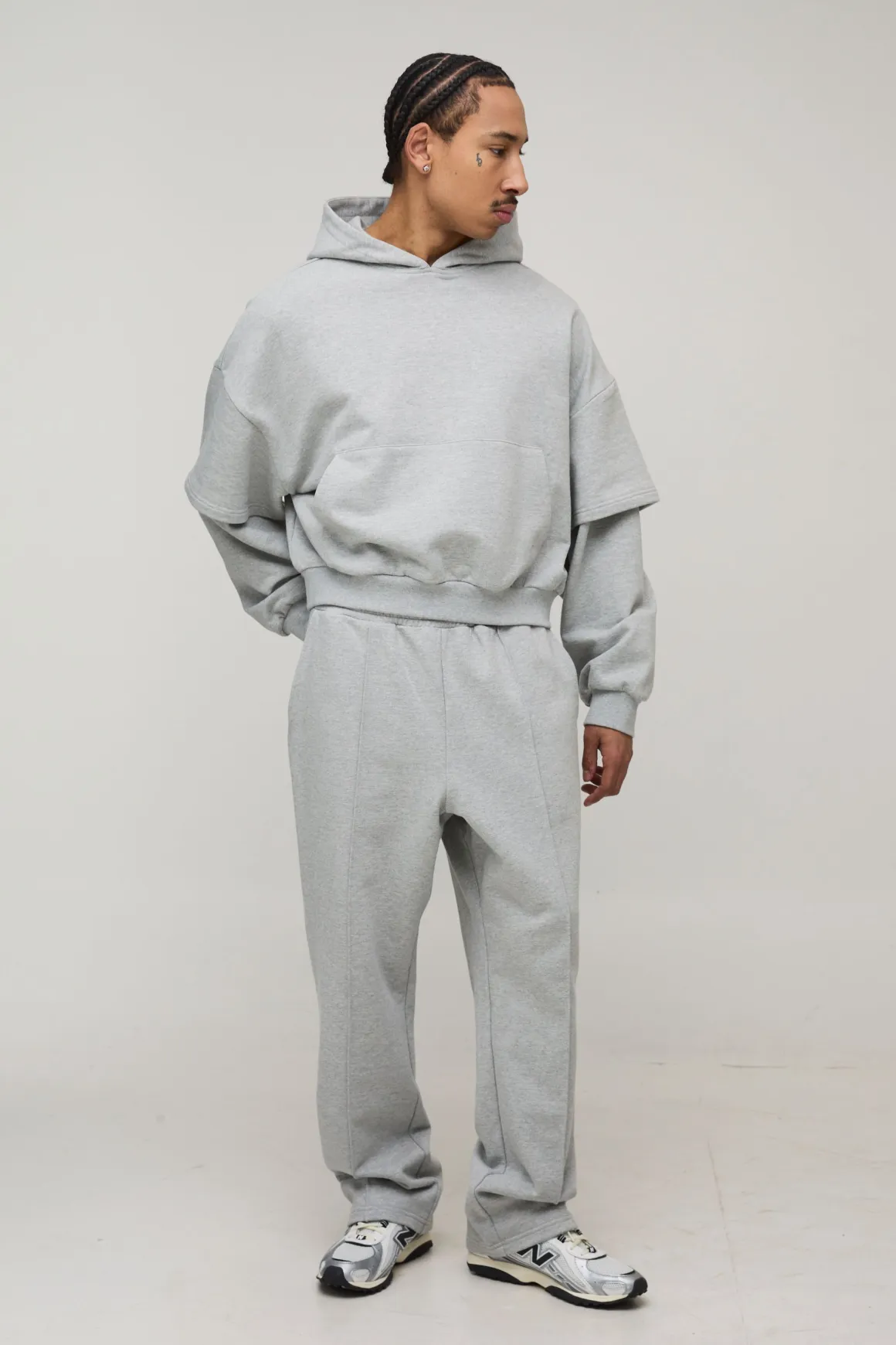 Sweat à Casynthétiqueche 500GSM Poids Lourd Coupe Boxy Épaules Tombantes Manches Effet Superposition