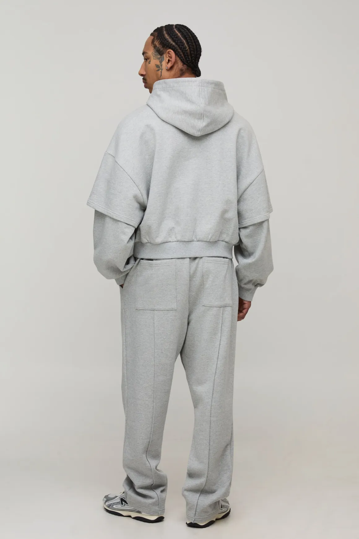 Sweat à Casynthétiqueche 500GSM Poids Lourd Coupe Boxy Épaules Tombantes Manches Effet Superposition