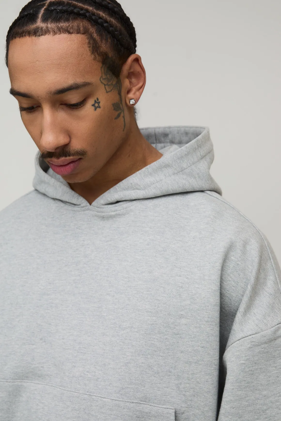 Sweat à Casynthétiqueche 500GSM Poids Lourd Coupe Boxy Épaules Tombantes Manches Effet Superposition