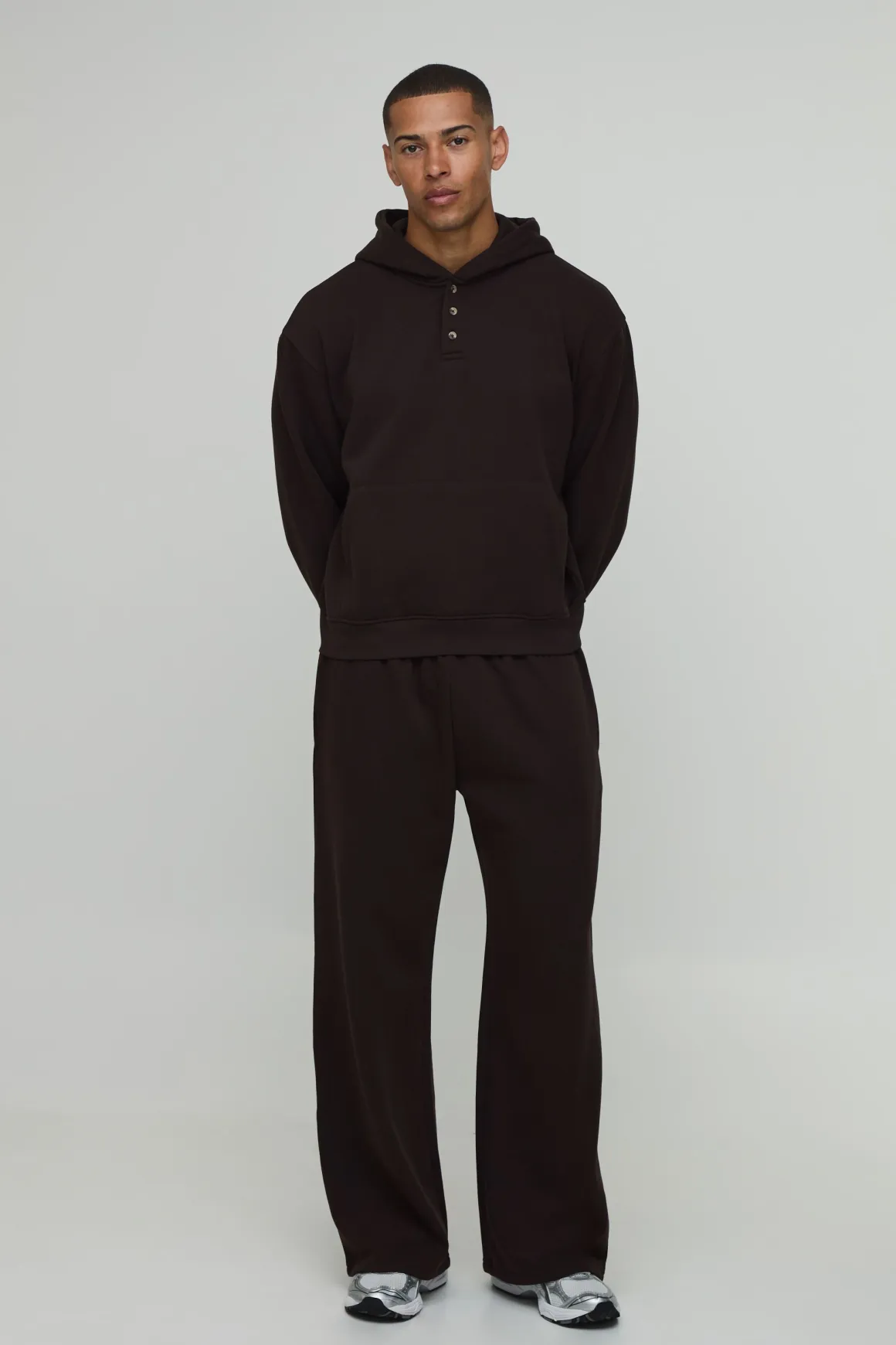 Sweat À Casynthétiqueche Henley Oversize Ample Et Jogger Large