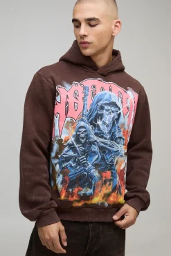 boohooMAN Sweat à Casynthétiqueche Homme Gothic Graphique Délavé Coupe Ample Effet Usé<Homme Sweats À Capuche Et Sweatshirts|Sweats À Capuche Et Sweats