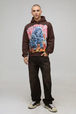 boohooMAN Sweat à Casynthétiqueche Homme Gothic Graphique Délavé Coupe Ample Effet Usé<Homme Sweats À Capuche Et Sweatshirts|Sweats À Capuche Et Sweats