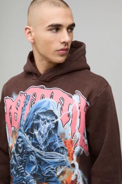 boohooMAN Sweat à Casynthétiqueche Homme Gothic Graphique Délavé Coupe Ample Effet Usé<Homme Sweats À Capuche Et Sweatshirts|Sweats À Capuche Et Sweats