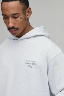 Sweat À Casynthétiqueche Homme Official Imprimé Gris Cendré Oversize