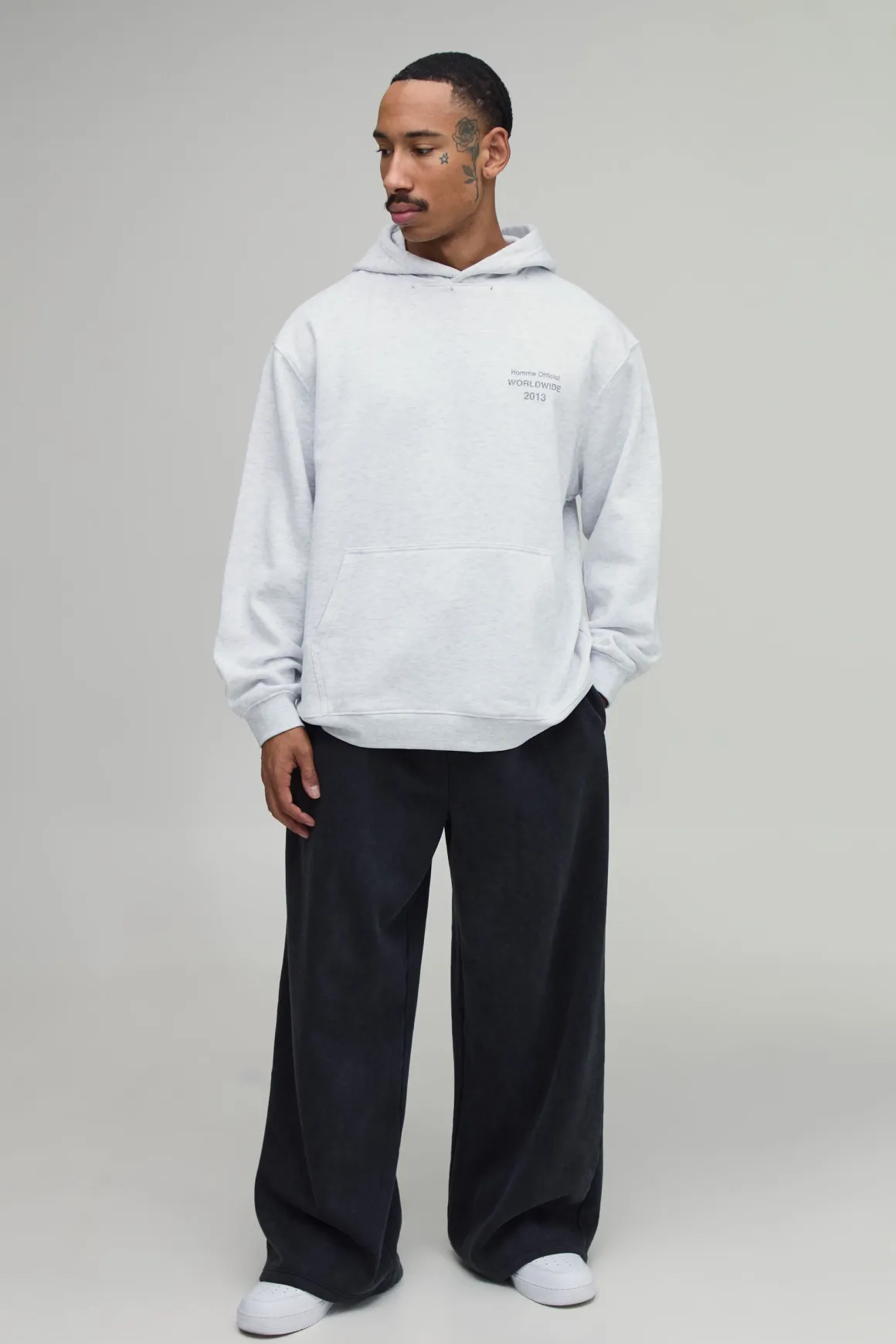 Sweat À Casynthétiqueche Homme Official Imprimé Gris Cendré Oversize