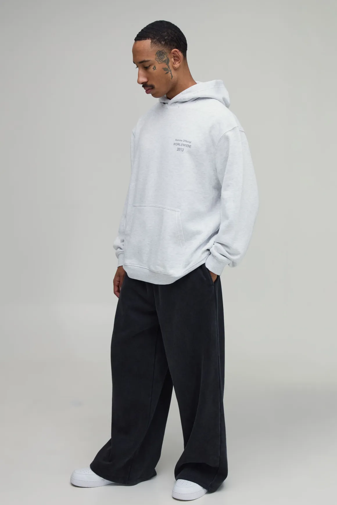 Sweat À Casynthétiqueche Homme Official Imprimé Gris Cendré Oversize