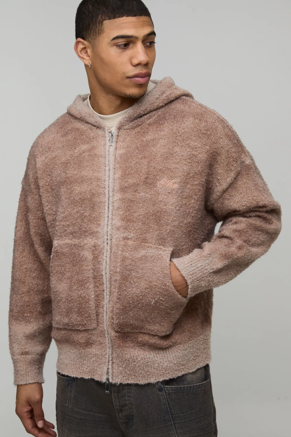 boohooMAN Sweat À Casynthétiqueche Homme En Maille Bouclée Ombré Coupe Ample Décontractée<Homme Sweats À Capuche Et Sweatshirts|Sweats À Capuche Et Sweats