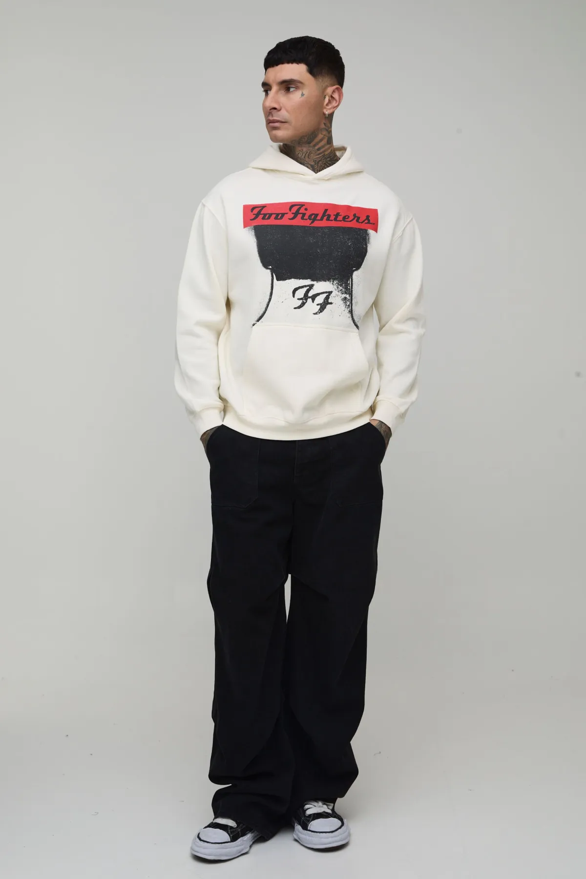 boohooMAN Sweat À Casynthétiqueche Imprimé Sous Licence Foo Fighters Oversize Tall<Homme Tout Afficher|Sweats À Capuche Tall