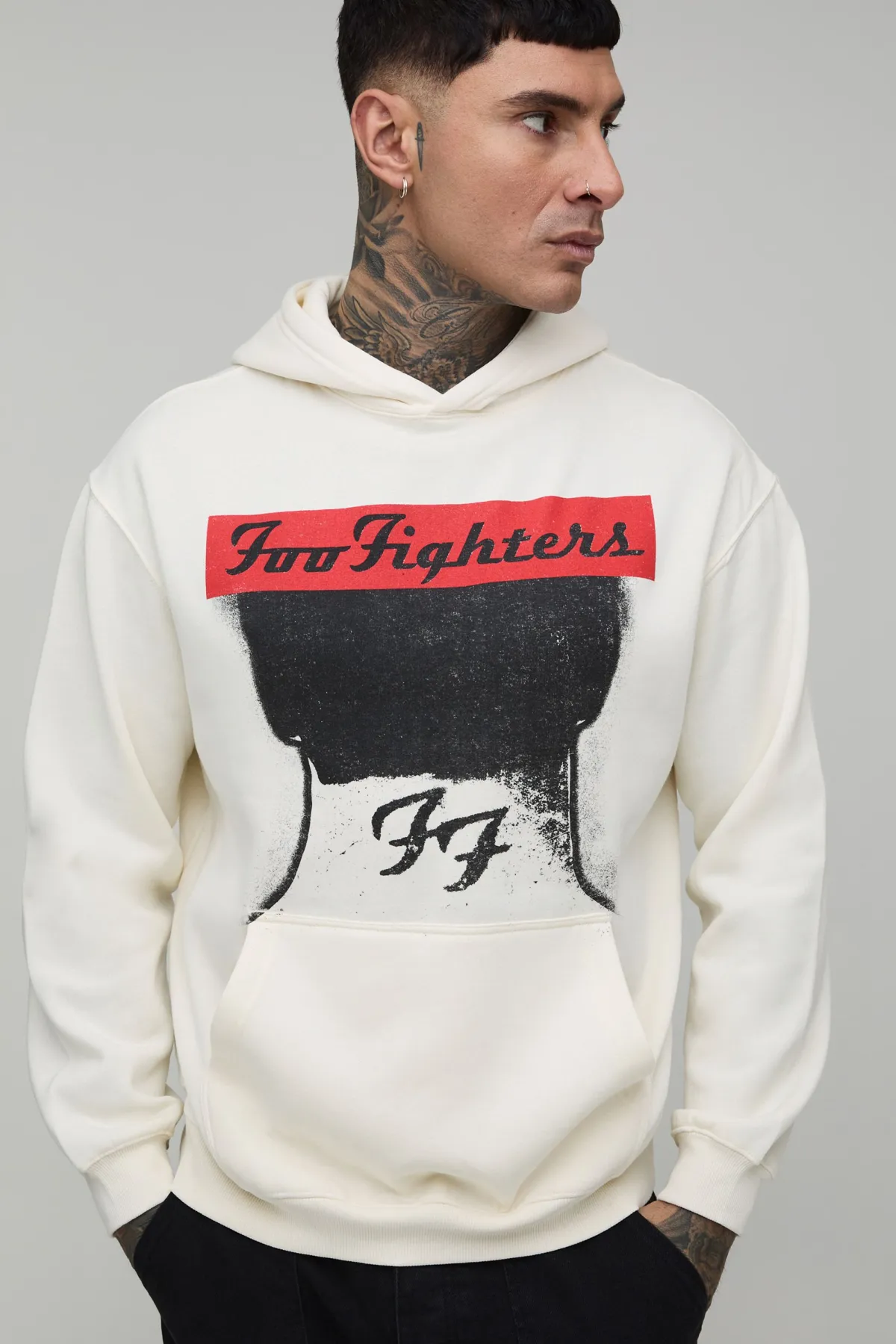 boohooMAN Sweat À Casynthétiqueche Imprimé Sous Licence Foo Fighters Oversize Tall<Homme Tout Afficher|Sweats À Capuche Tall