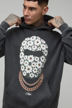 Sweat à Casynthétiqueche Imprimé Délavé Marguerite Masque de Ski Homme Oversize Grande Taille