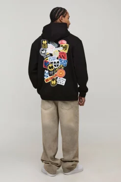 boohooMAN Sweat à casynthétiqueche imprimé Wu-Tang License oversize<Homme Sweats À Capuche Et Sweatshirts|Sweats À Capuche Grande Taille