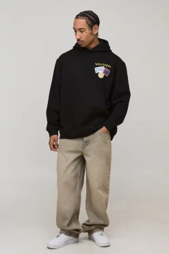 boohooMAN Sweat à casynthétiqueche imprimé Wu-Tang License oversize<Homme Sweats À Capuche Et Sweatshirts|Sweats À Capuche Grande Taille