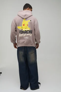 Sweat À Casynthétiqueche Imprimé Délavé Licence Pokémon Pikachu Oversize