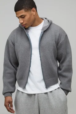 Sweat à Casynthétiqueche Jacquard Tricoté Boxy avec Zip et Finition Brossée
