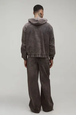 Sweat À Casynthétiqueche Long En Denim Délavé Avec Fermeture Éclair