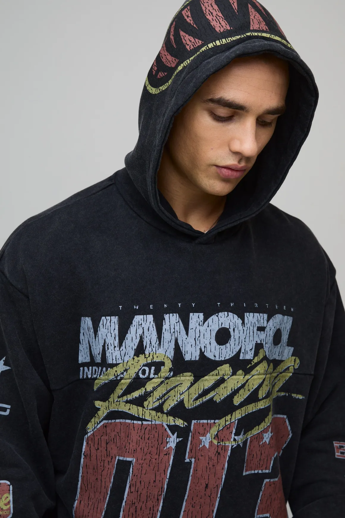 Sweat à Casynthétiqueche Moto Oversize Délavé