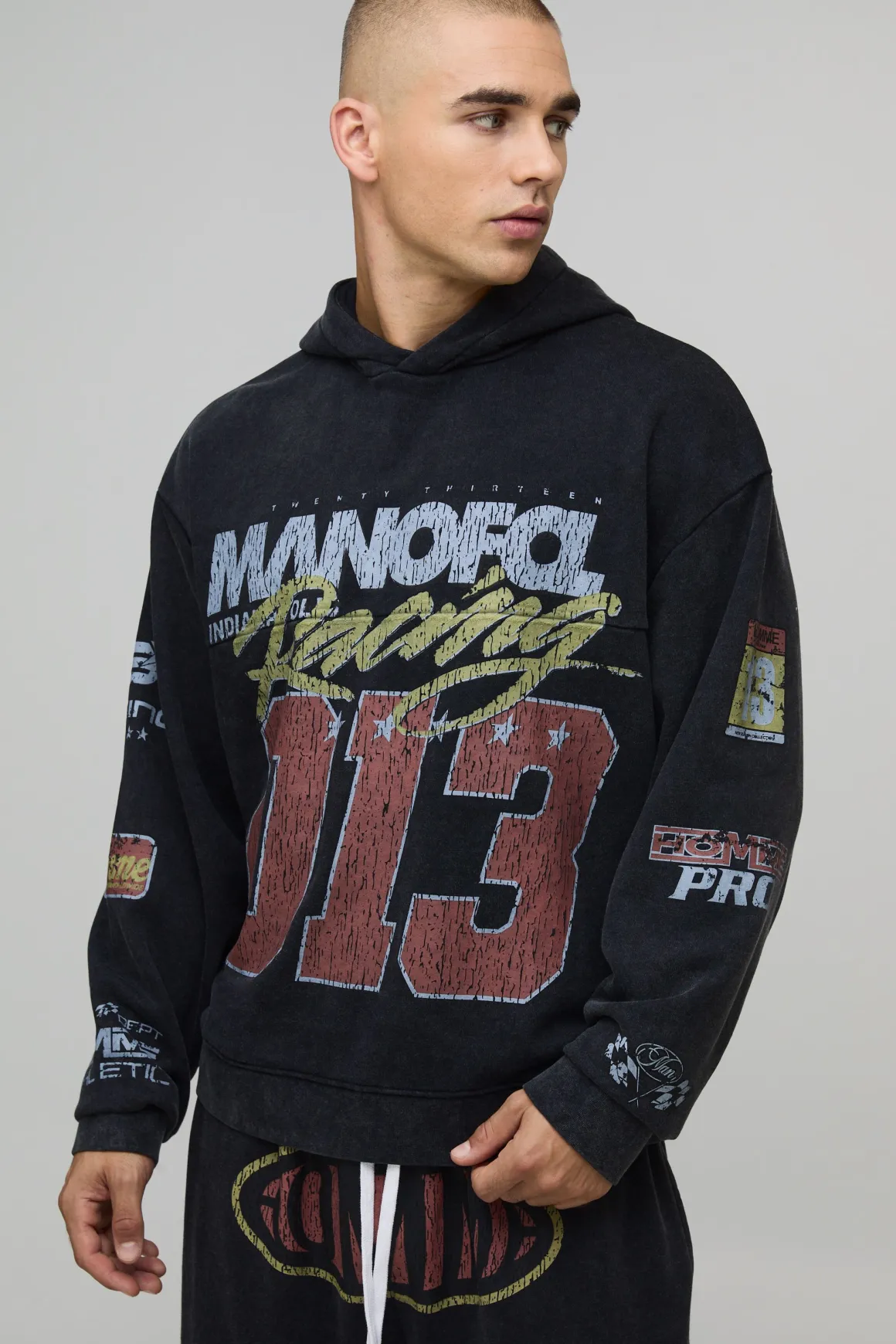 Sweat à Casynthétiqueche Moto Oversize Délavé