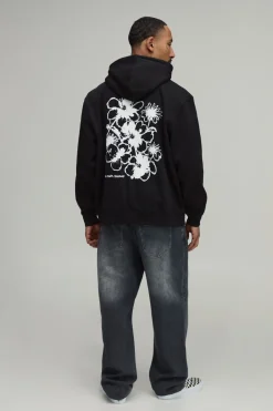 Sweat À Casynthétiqueche Noir Oversize À Imprimé Floral Esquissé