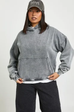 Sweat à Casynthétiqueche Oversize Délavé à l'Acide Grande Taille