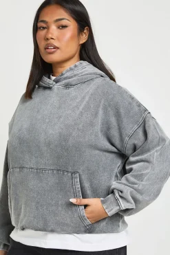 Sweat à Casynthétiqueche Oversize Délavé à l'Acide Grande Taille
