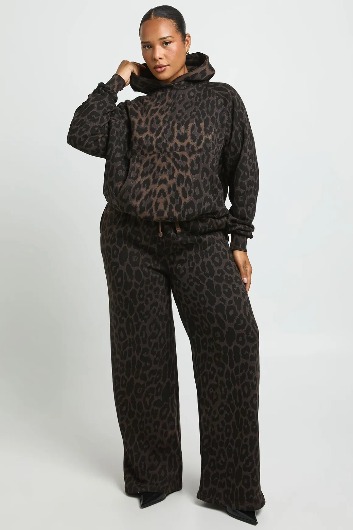 Sweat À Casynthétiqueche Oversize Imprimé Léopard Grande Taille