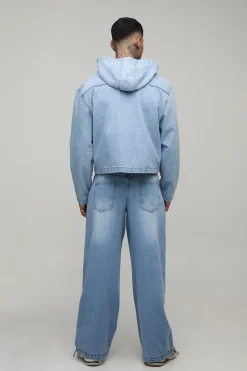 boohooMAN Sweat À Casynthétiqueche Oversize En Denim Avec Fermeture Éclair Intégrale Coupe Boxy Tall<Homme Denim|Tout Afficher