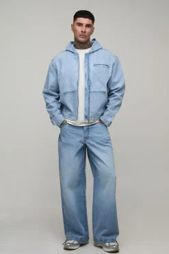 boohooMAN Sweat À Casynthétiqueche Oversize En Denim Avec Fermeture Éclair Intégrale Coupe Boxy Tall<Homme Denim|Tout Afficher
