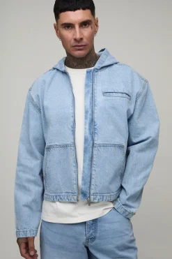 boohooMAN Sweat À Casynthétiqueche Oversize En Denim Avec Fermeture Éclair Intégrale Coupe Boxy Tall<Homme Denim|Tout Afficher