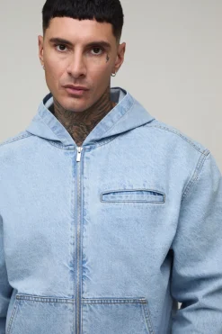 boohooMAN Sweat À Casynthétiqueche Oversize En Denim Avec Fermeture Éclair Intégrale Coupe Boxy Tall<Homme Denim|Tout Afficher