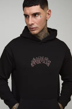 Sweat à Casynthétiqueche Oversize Noir avec Imprimé Araignée sur Couture