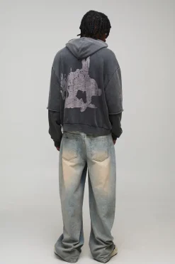 boohooMAN Sweat à Casynthétiqueche Oversize Boxy Imprimé "Your Last Rodeo" Délavé Tall<Homme Tout Afficher|Sweats À Capuche Tall