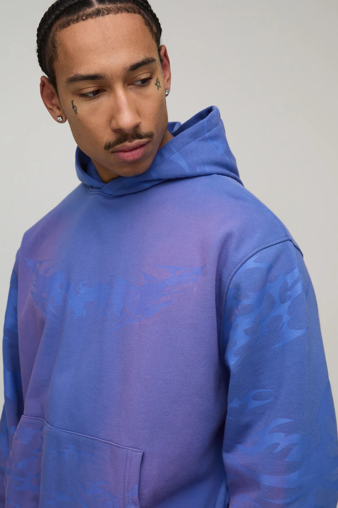 Sweat à Casynthétiqueche Oversize Boxy en Molleton Délavé avec Imprimé Intégral