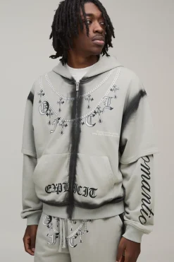 Sweat à Casynthétiqueche Oversize Boxy avec Zip et Chaîne