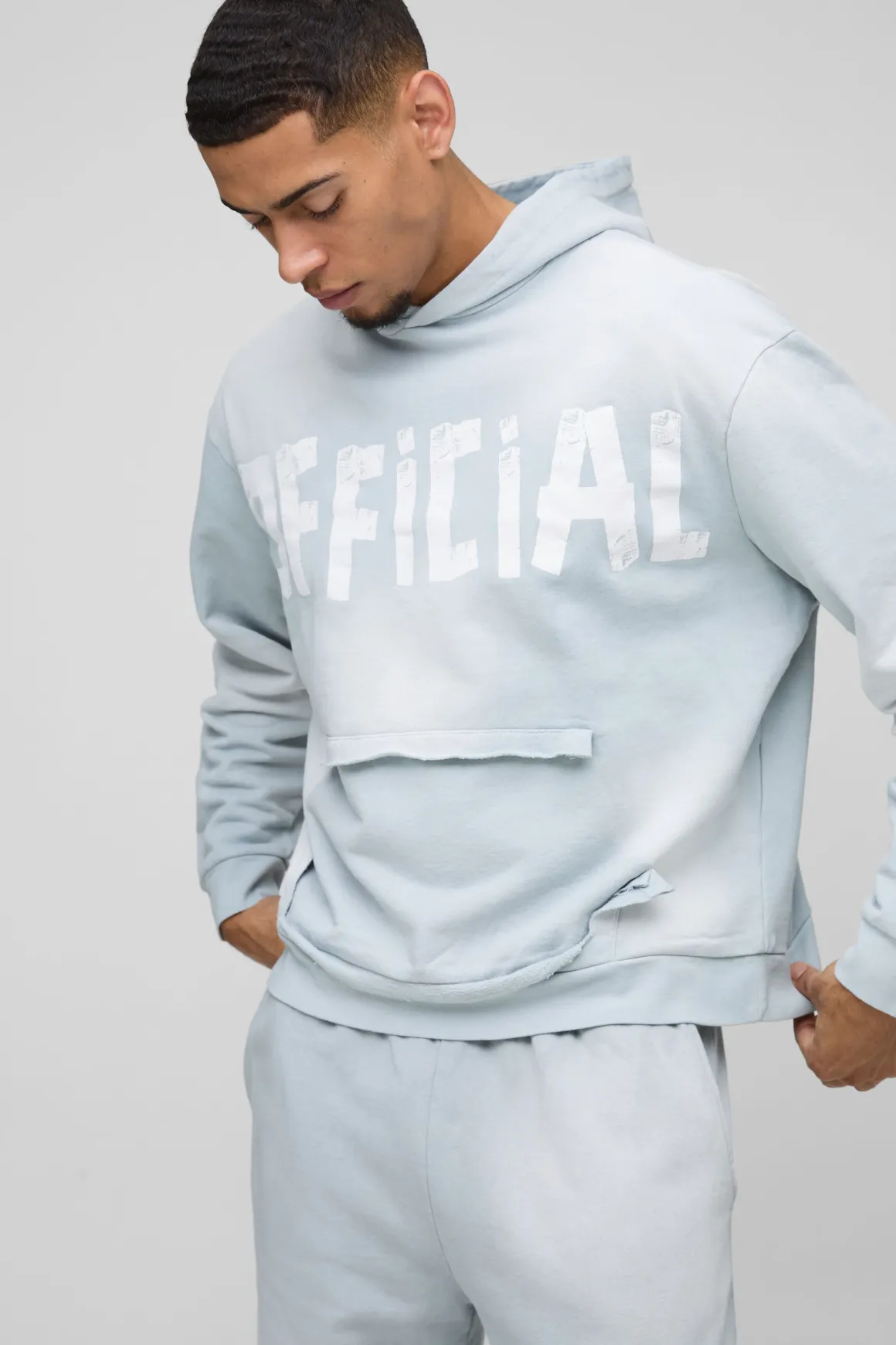 Sweat à Casynthétiqueche Oversize Boxy Officiel Délavé avec Poche