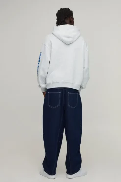 Sweat À Casynthétiqueche Oversize Ample Gris Chiné Imprimé Graffiti Gothique