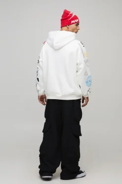 boohooMAN Sweat à Casynthétiqueche Oversize Zippé à Manches Imprimées Doodle<Homme Sweats À Capuche Et Sweatshirts|Sweats À Capuche Et Sweats