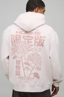 boohooMAN Sweat à Casynthétiqueche Oversize Imprimé Graphique Floral Délavé<Homme Sweats À Capuche Et Sweatshirts|Sweats À Capuche Et Sweats