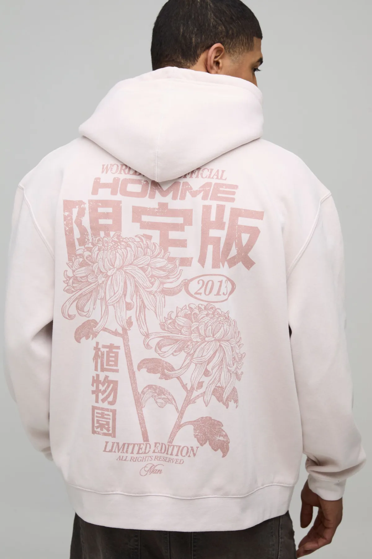 boohooMAN Sweat à Casynthétiqueche Oversize Imprimé Graphique Floral Délavé<Homme Sweats À Capuche Et Sweatshirts|Sweats À Capuche Et Sweats